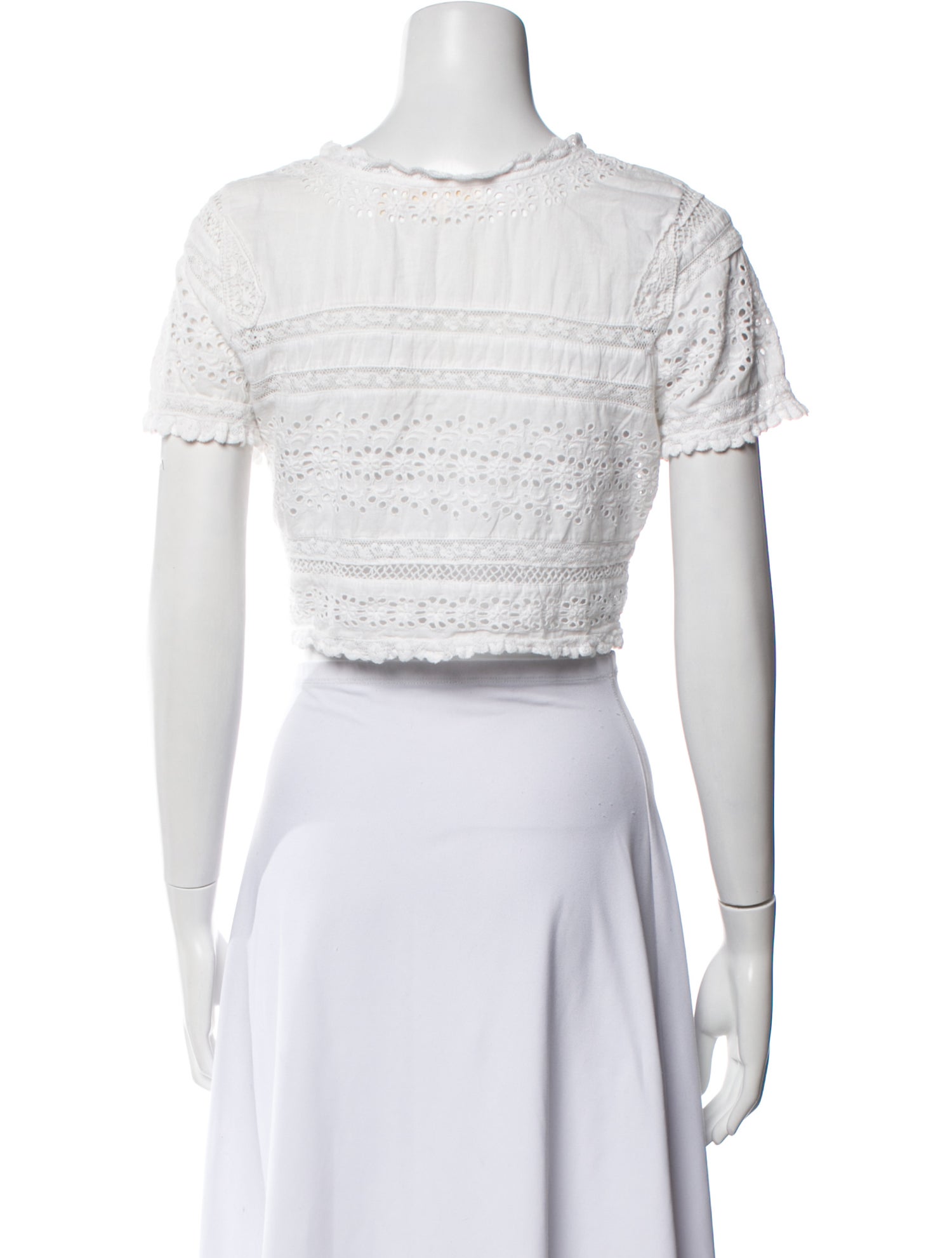 LoveShackFancy V-Neck Short Sleeve Crop Top